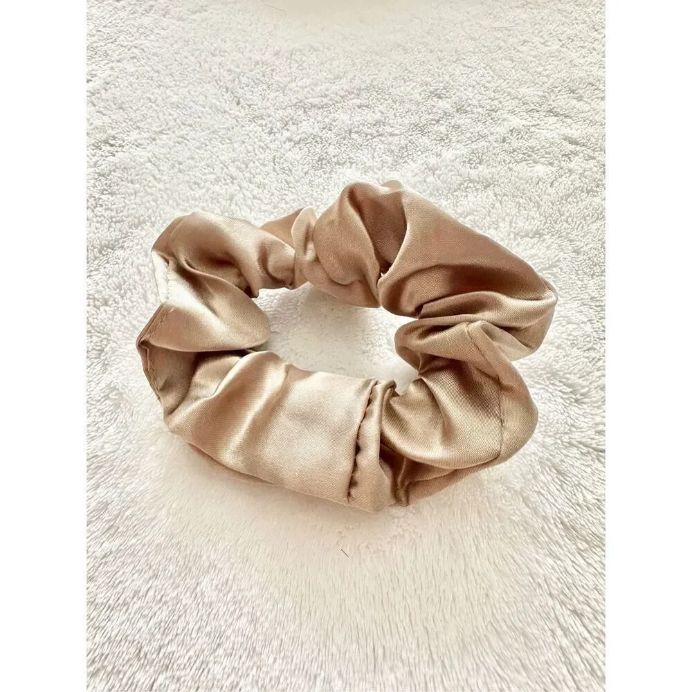 Light brown color satin hair scrunchie